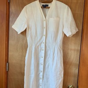 Vintage 80s Ralph Lauren White Linen Sun Dress S